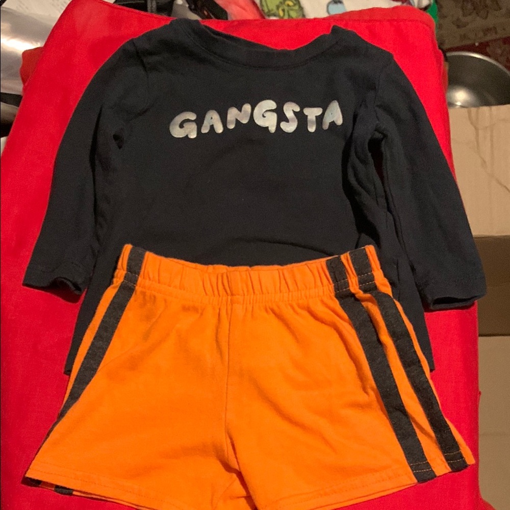 Gangsta Black Top and Orange Shorts Set